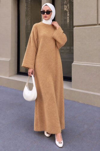 Sakallı Yumuşak Triko Elbise TSD260303 Camel 