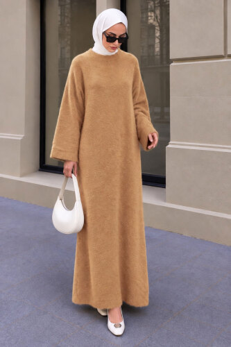 Sakallı Yumuşak Triko Elbise TSD260303 Camel - 4