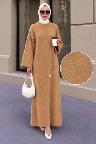 Sakallı Yumuşak Triko Elbise TSD260303 Camel - Tesettür Dünyası (1)