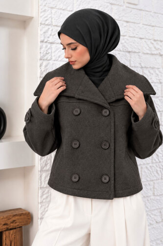 Şal Yaka Kısa Kaşe Kaban TSD260367 Füme - 3