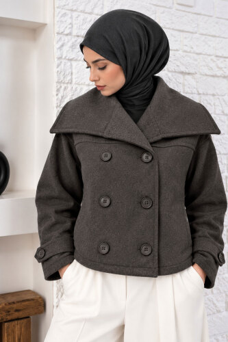 Şal Yaka Kısa Kaşe Kaban TSD260367 Füme - 4