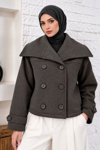 Şal Yaka Kısa Kaşe Kaban TSD260367 Füme - 5