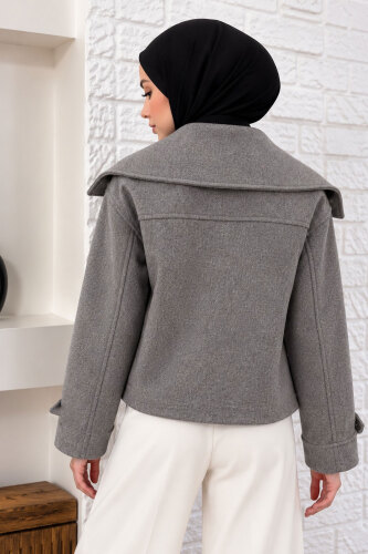 Şal Yaka Kısa Kaşe Kaban TSD260367 Gri - 6