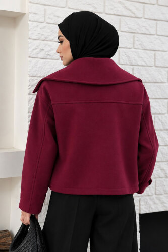 Şal Yaka Kısa Kaşe Kaban TSD260367 Mürdüm - 6