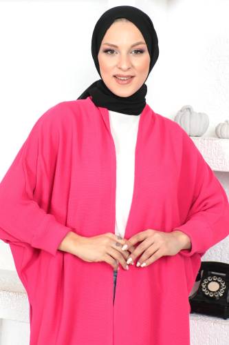 Şal Yaka Triko Hırka TSD230356 Fuşya - Tesettür Dünyası (1)