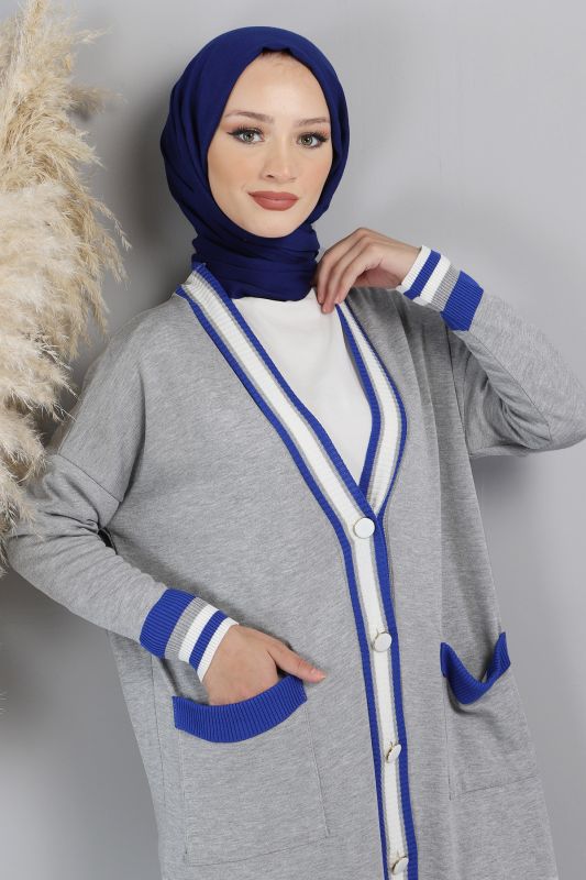 Şerit Detaylı Triko Hırka TSD220718 Gri - 2