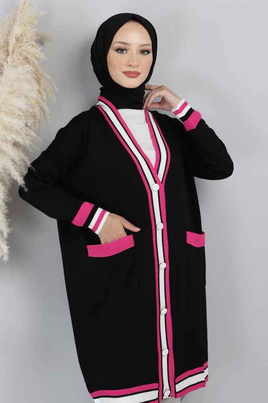 Şerit Detaylı Triko Hırka TSD220718 Siyah - 2