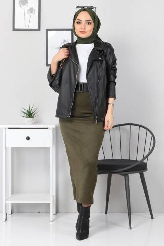 Süet Kalem Etek TSD0034 Haki 
