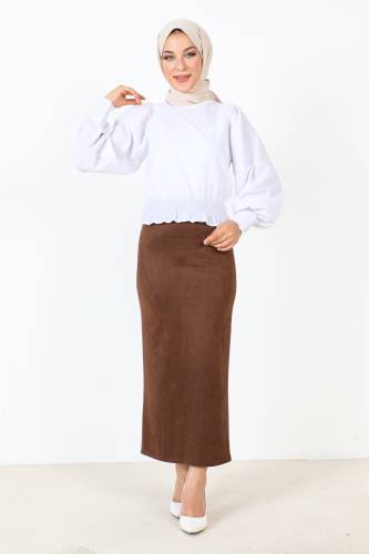 Süet Kalem Etek TSD0034 Kahverengi 