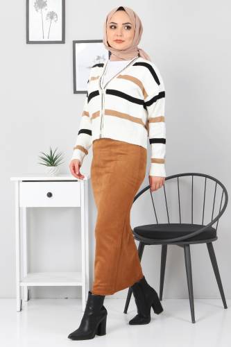 Süet Kalem Etek TSD0034 Taba - 3