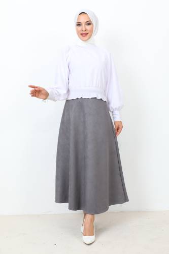 Süet Mevlana Etek TSD0036 Antrasit 