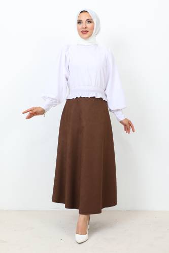 Süet Mevlana Etek TSD0036 Kahverengi 