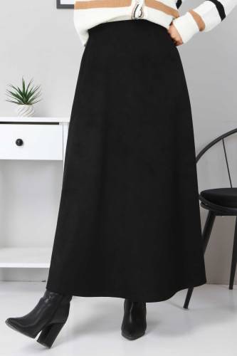 Süet Mevlana Etek TSD0036 Siyah - Tesettür Dünyası (1)