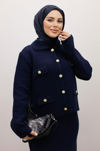 Süs Cepli Triko Hırka TSD250243 Lacivert 