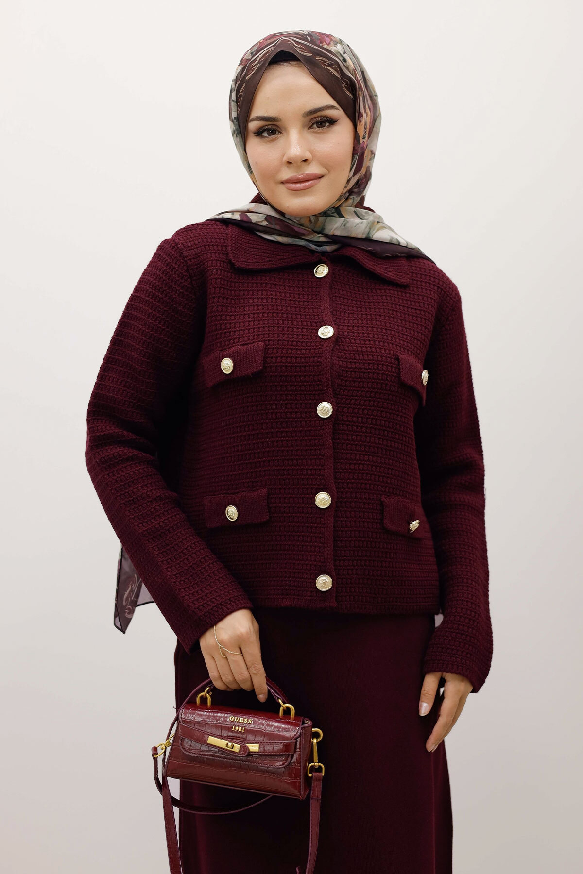 Süs Cepli Triko Hırka TSD250243 Mürdüm