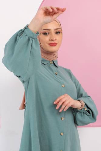 Tahta Düğmeli Tunik TSD220348 Mint Yeşili - Tesettür Dünyası (1)
