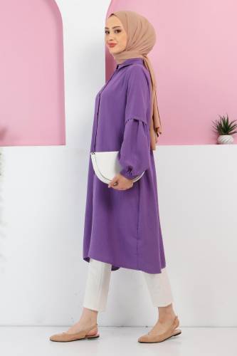 Tahta Düğmeli Tunik TSD220348 Mor - Tesettür Dünyası (1)