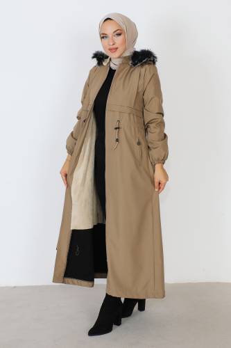 Tam Boy Pat Detaylı Mont TSD230910 Camel - 3