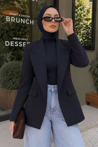 Tek Düğmeli Dik Yaka Blazer Ceket TSD260364 Lacivert - 3