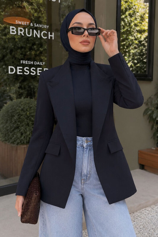Tek Düğmeli Dik Yaka Blazer Ceket TSD260364 Lacivert - 3