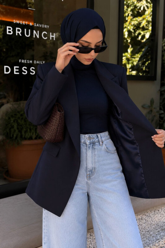 Tek Düğmeli Dik Yaka Blazer Ceket TSD260364 Lacivert - 4