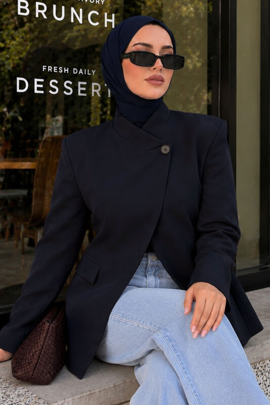 Tek Düğmeli Dik Yaka Blazer Ceket TSD260364 Lacivert - 5