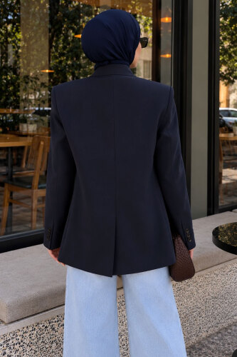 Tek Düğmeli Dik Yaka Blazer Ceket TSD260364 Lacivert - 6