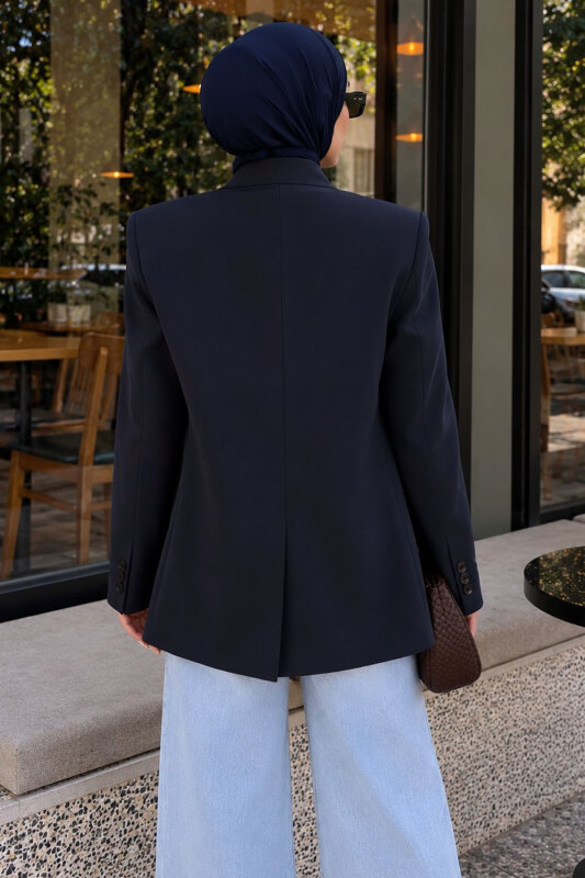 Tek Düğmeli Dik Yaka Blazer Ceket TSD260364 Lacivert - 6