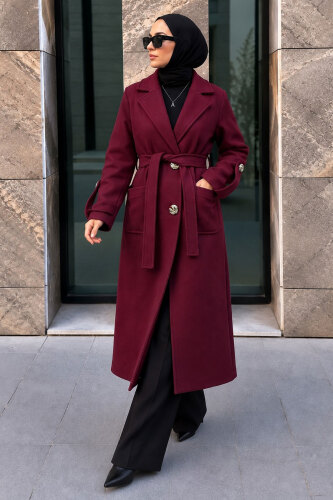 Torba Cepli Apolet Detaylı Kaşe Kaban TSD260314 Bordo - 5