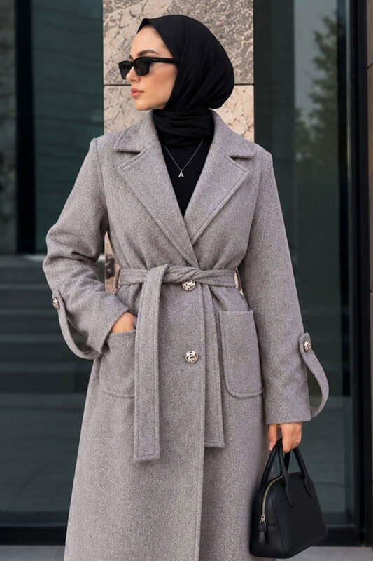 Torba Cepli Apolet Detaylı Kaşe Kaban TSD260314 Gri - 5