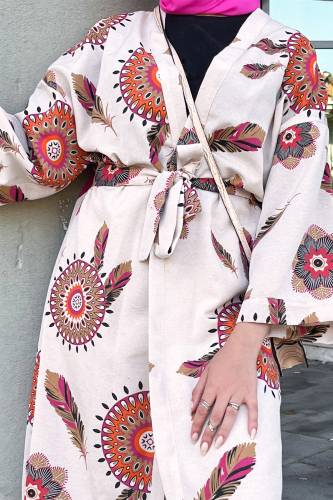 Tüy Desenli Kimono TSD220849 Fuşya - Tesettür Dünyası (1)