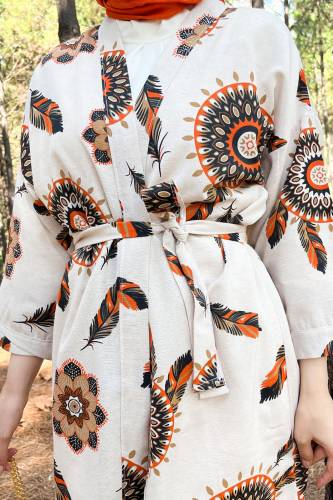 Tüy Desenli Tam Boy Kimono TSD220901 Turuncu - 4
