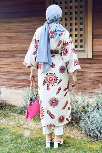 Tüy Desenli Tam Boy Kimono TSD220901 Fuşya - 4