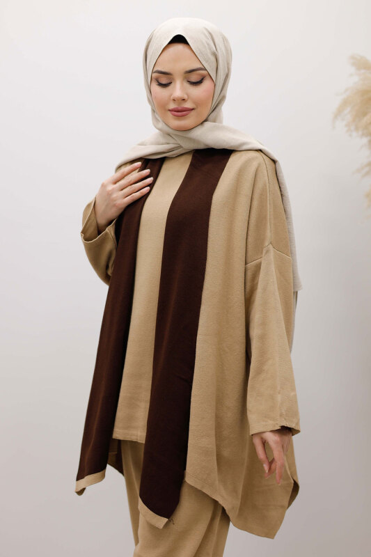 Üçlü Hırkalı Triko Takım TSD260103 Camel - 2