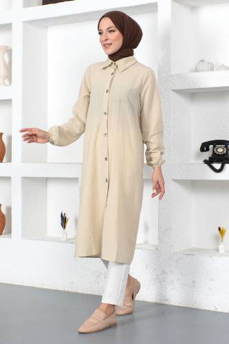 Uzun Boy Tunik TSD230359 Bej - Tesettür Dünyası (1)