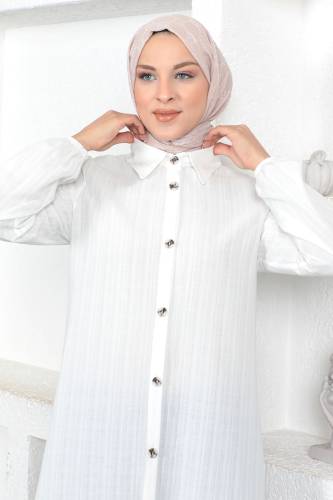Uzun Boy Tunik TSD230359 Ekru - Tesettür Dünyası (1)