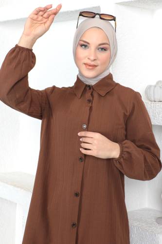 Uzun Boy Tunik TSD230359 Kahverengi - Tesettür Dünyası (1)