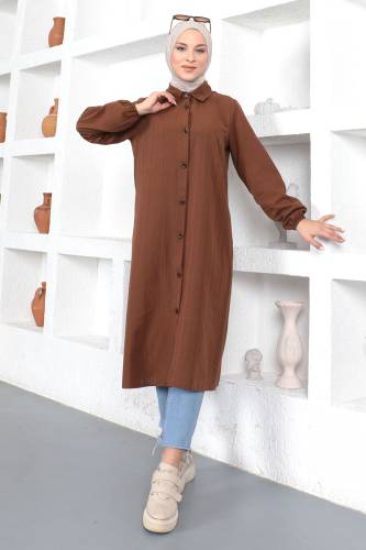 Uzun Boy Tunik TSD230359 Kahverengi 