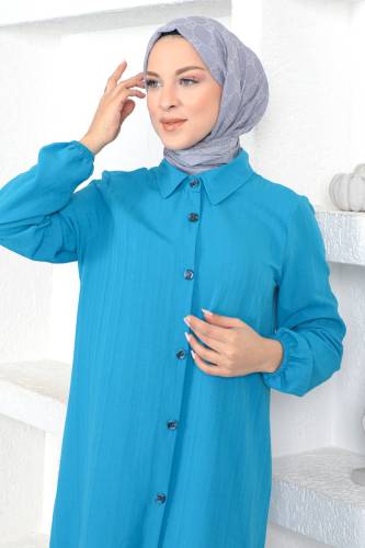 Uzun Boy Tunik TSD230359 Mavi - Tesettür Dünyası (1)