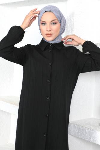 Büyük Beden Uzun Tunik TSD230362 Siyah - Tesettür Dünyası (1)