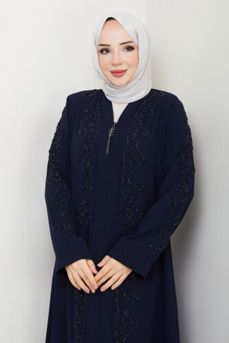 V Yaka Abaya TSD250123 Lacivert - Tesettür Dünyası (1)