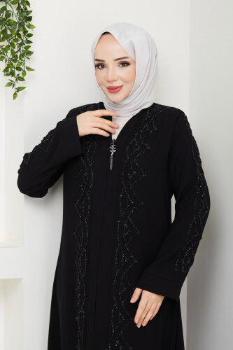 V Yaka Abaya TSD250123 Siyah - Tesettür Dünyası (1)