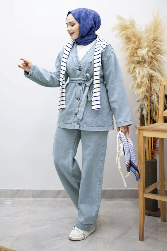 Vera Denim Takım TSD250104 Buz Mavisi - TESETTÜR DÜNYASI