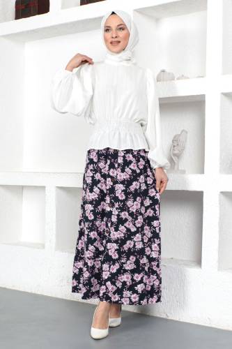 Volanlı Etek TSD230383 Lacivert - Tesettür Dünyası (1)