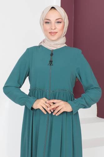 Volanlı Tesettür Ferace TSD230335 Mint Yeşili - Tesettür Dünyası (1)