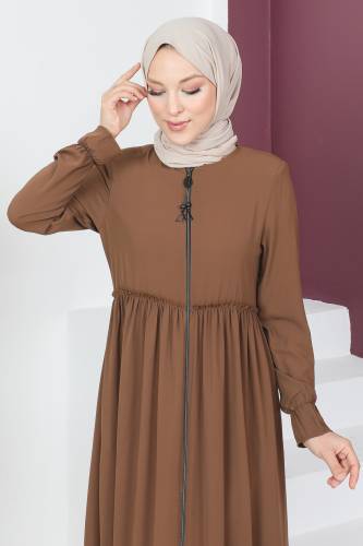 Volanlı Tesettür Ferace TSD230335 Taba - Tesettür Dünyası (1)
