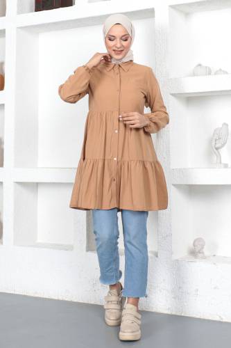 Volanlı Tunik TSD230370 Camel - Tesettür Dünyası (1)