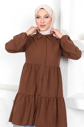 Volanlı Tunik TSD230370 Kahverengi - Tesettür Dünyası (1)