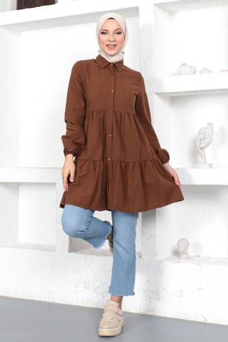 Volanlı Tunik TSD230370 Kahverengi 