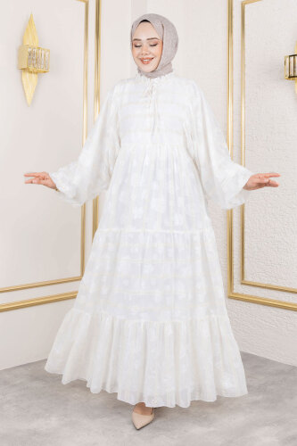 Lina Dantel İşlemeli Elbise TSD250154 Beyaz 